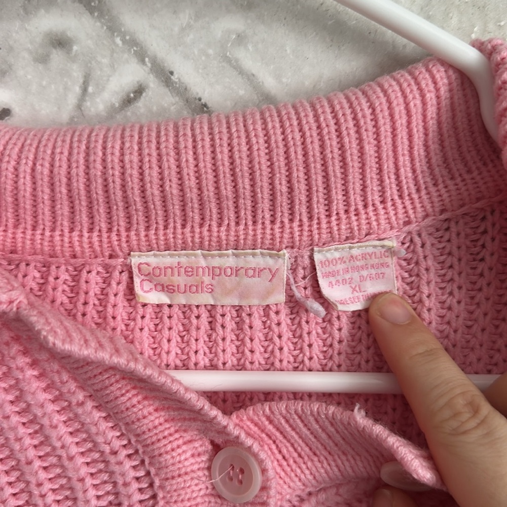 Vintage 80s Pink knit collared sweater - Picture 2 of 6